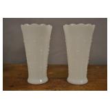 Milk Glass Vases, Vintage, Pair, 7 1/4"h