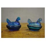 Glass Hens On Nest,  Vintage, Cobalt,