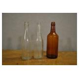 Glass Beverage Bottles, Vintage, 3 Pcs