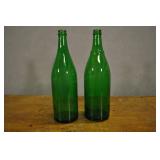 Green Glass Wine Bottles, Vintage, Pair, 11.5" Green Glass Wine Bottles, Vintage, Pair, 11.5"