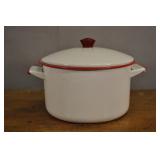 Enamelware Stock Pot, White And Red, With Lid,