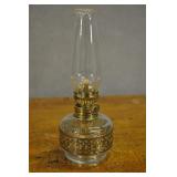 Oil Lamp, Vintage, Clear Glass With Metal Band Oil Lamp, Vintage, Clear Glass With Metal Band