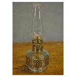 Oil Lamp, Vintage, Clear Glass With Metal Band