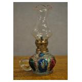 Oil Lamp, Vintage, Clear Glass With Jewel Colored