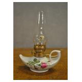 Oil Light, Porcelain Genie Lamp, Pink Roses