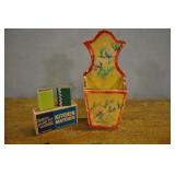 Wooden Matchstick Holder, Vtg Hand Painted, Wooden Matchstick Holder, Vtg Hand Painted,