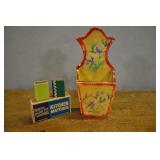 Wooden Matchstick Holder, Vtg Hand Painted,