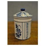 Italian Ceramic Canister Jar, Hand Painted Blue