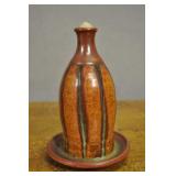 Oil Lamp Burner, Glazed Stoneware Pottery,