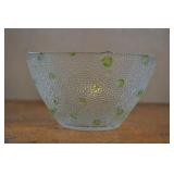 Glass Serving Bowl, Green Bubbles Pebbly Texture