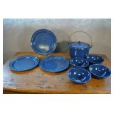 Enamelware Dish Set, Cook Pot, Plates And Bowls