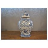 Ginger Jar With Lid, Blue And White 10 1/2" X 6