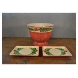 Holiday Serving Bowl And Plates, Ceramic Footed