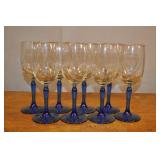 Blue & Clear Glass Stemware, Set Of 8, 8" Blue & Clear Glass Stemware, Set Of 8, 8"