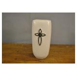 F T D Vase, White With Silver Cross 8 1/4"h F T D Vase, White With Silver Cross 8 1/4"h