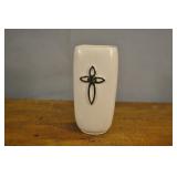 F T D Vase, White With Silver Cross 8 1/4"h