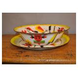 Enamelware Party Platter & Bowl Set, Vintage Enamelware Party Platter & Bowl Set, Vintage