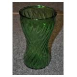 Glass Vase, Twisted Swirls, Green Glass