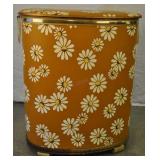 Vintage 50s Clothes Hamper Brown W/ White Daisies