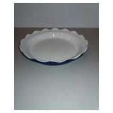 Pie Pan, Glazed Ceramic, Cobalt Blue & White