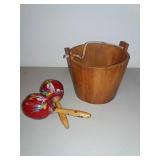 Wooden Bucket And Maracas Hand Painted