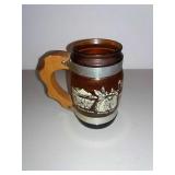 Amber Glass Beer Mug With Wood Handle Amber Glass Beer Mug With Wood Handle