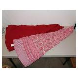 2 Round Tables Cloths, Red, Pink And White Paisley