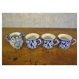 Blue And White Tea Cups And Vase. Blue And White Tea Cups And Vase.