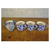 Blue And White Tea Cups And Vase.