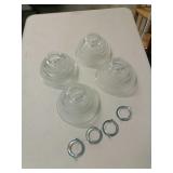 4 Clear Glass Retro Shades, 2" Hole With Metal Col 4 Clear Glass Retro Shades, 2" Hole With Metal Col