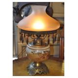 Table Lamp, Antique, Glass & Brass Table Lamp, Antique, Glass & Brass