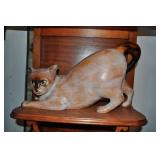 Carved Wooden Cat, Natural Grain W/ Carved Wooden Cat, Natural Grain W/