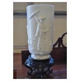 Milk Glass Vase On Rosewood Pedestal Milk Glass Vase On Rosewood Pedestal