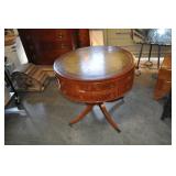 Drum Table, Vintage, Leather Top Drum Table, Vintage, Leather Top