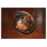 Glass Egg Paperweight Etched Flowers 3"