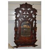 Carved Wood Shaving Mirror, Antique Carved Wood Shaving Mirror, Antique