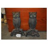 Two Vintage Brass Owl Fireplace Andirons