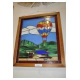 Hot Air Balloon Stained Glass Window With Frame