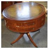 Drum Table, Vintage, Leather Top Drum Table, Vintage, Leather Top