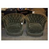 Art Deco Green Velvet Club Chairs, Vintage