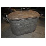 Galvanized Boiler Wash Tub With Lid, Vintage Galvanized Boiler Wash Tub With Lid, Vintage
