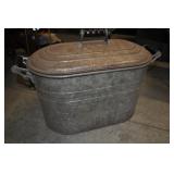 Galvanized Boiler Wash Tub With Lid, Vintage