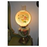 Antique Lamp, Wild Rose, Glass Ball Shade