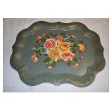 Tole` Painted Metal Serving Tray, Vintage Tole` Painted Metal Serving Tray, Vintage