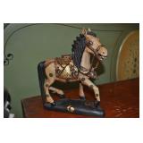 Folk Art Carved Wooden Horse With Black Mane,