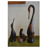 Three Dark Wood Carved Animals, All Birds