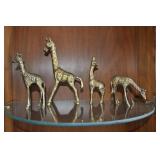 Set Of Brass Giraffes, Four Pcs 3-7"