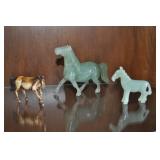 Three Carved Horses, Glass And Stone, 2-4"