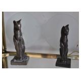 Pair Of Cat Lamps, Bronze And Frosted Glass