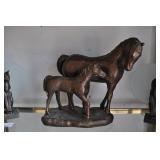 Horse Mare And Foal, Painted Bronze, 12.5" Horse Mare And Foal, Painted Bronze, 12.5"